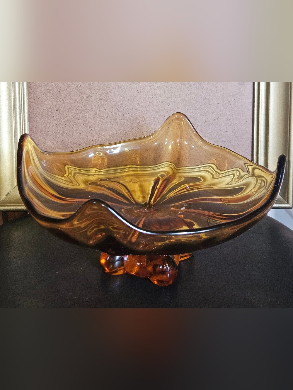 Vintage Viking Amber Glass Co Brown Amber Footed Pedistal Centerpiece Compote